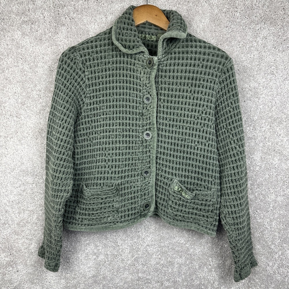 Vintage Mod-O-Doc Button Front Cardigan Pockets 90s Green Cotton Size 1 Small‎